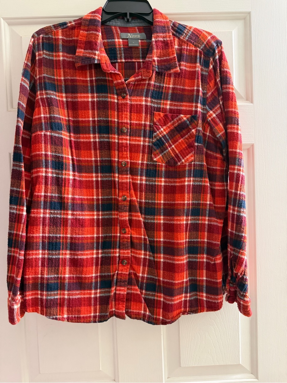 Red, Orange and Blue Plaid Button-Front Shirt - Women